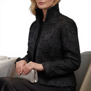 Samuel Dong Origami Textured Architectural Jacket,L, Sculptural Zip Front